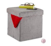 Relaxdays Taburete, Plegable, Banqueta con Espacio de Almacenamiento, Pana, Cuadrado, con Tapa, 38 x 38 x 38 cm, Gris, Gomaespuma, 38T x 38B x 38H cm