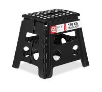Relaxdays Taburete Plegable, Banqueta de 32,5 cm Alto, 1 Escalón, hasta 120 kg, Banca Antideslizante de Plástico, Negro, Acero