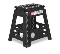 Relaxdays Taburete Plegable, Banqueta de 40 cm Alto, 1 Escalón, hasta 120 kg, Banca Antideslizante de Plástico, Negro