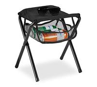 Relaxdays Taburete Plegable, Bolsa Malla, Resiste 120 kg, Banqueta Camping, Portátil, Ligero, Silla, 39x29x35 cm, Negro