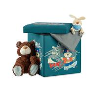 Relaxdays Taburete Infantil Plegable, Almacenamiento de Juguetes, Baúl con Tapa, 38 x 38 x 38 cm, Oso, Poliéster