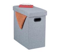 Relaxdays Gris con Espacio de Almacenamiento Taburete Plegable con Sitio de Almacenaje, Acolchado, de Tela, para Salón y Pasillo, 49 x 48,5 x 27 cm, Tablero de Fibras