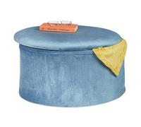 Relaxdays Taburete Plegable de Terciopelo, Banqueta Tapizada, Puff con Almacenaje, Reposapiés, 31 x 57 cm, Azul Petróleo, Acero