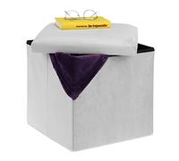 Relaxdays Taburete Plegable de Terciopelo, Puff de Almacenaje, 38 x 38 x 38 cm, Baúl Tapizado de MDF, Gris Claro