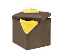 Relaxdays Taburete Plegable de Terciopelo, Puff de Almacenaje, 38 x 38 x 38 cm, Baúl Tapizado de MDF, Marrón