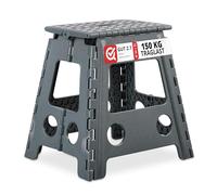 Relaxdays Taburete Plegable, Portátil, Escalón Baño, para Niños o Viajes, Resiste hasta 150 kg, 39 x 39 x 32 cm, Gris