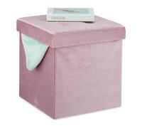 Relaxdays Taburete plegable rosa de terciopelo rosa