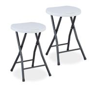 Relaxdays Taburete Plegable, Set de 2, Banquetas Jardín y Balcón, Sillas Altas Jardín y Balcón, 46 x 31 x 30 cm, Blanco