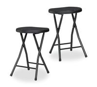 Relaxdays Taburete Plegable, Set de 2, Banquetas Jardín y Balcón, Sillas Altas Jardín y Balcón, 46 x 31 x 30 cm, Negro
