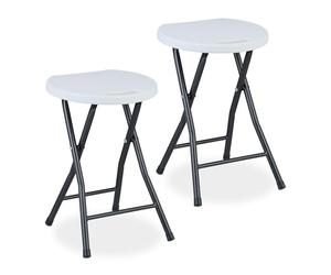 Relaxdays Taburete Plegable, Set de 2, Jardín y Balcón, Asiento Exteriores, 46 x 31 x 30 cm, Blanco