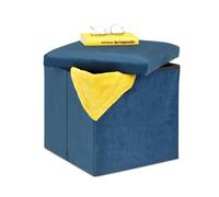 Relaxdays Espacio de Almacenamiento Acolchado Taburete Plegable de Terciopelo, Puff de Almacenaje, 38 x 38 x 38 cm, Baúl Tapizado de MDF, Azul, Gomaespuma
