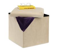 Relaxdays Taburete plegable tapiz de terciopelo crema