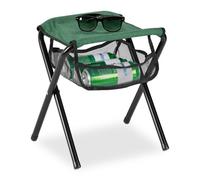 Relaxdays Taburete Plegable, Bolsa Malla, Resiste 120 kg, Banqueta Camping, Portátil, Ligero, Silla, 39x29x35 cm, Verde