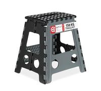 Relaxdays Taburete Plegable XL, 1 Escalón, Banqueta con Asa, hasta 150 kg, Plástico, 39 x 39 x 32 cm, Gris/Negro