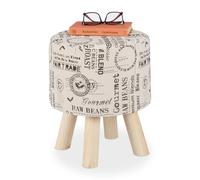 Relaxdays Taburete redondo con funda de tela crema,marrón claro,negro