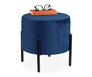 Relaxdays Taburete Tapizado de Terciopelo, Otomana Redonda Decorativa, Patas Metálicas, Cómodo, 38,5 x 40,5 cm, Azul