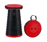 Relaxdays Taburete Telescópico, Banqueta Plegable Camping, con Correa, Altura Ajustable, 44,5x25x25 cm, Negro/Rojo