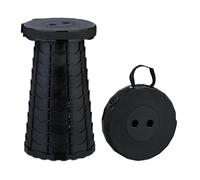 Relaxdays Taburete Telescópico, Banqueta Plegable Camping, Correa de Transporte, Altura Ajustable, 44,5x25x25 cm, Negro