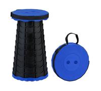 Relaxdays Taburete Telescópico, Banqueta Plegable Camping, con Correa, Altura Ajustable, 44,5x25x25 cm, Negro/Azul