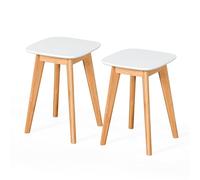 Relaxdays Juego de 2 taburetes de Cocina, bambú, MDF, Comedor, Pasillo y baño, Altura de 45,5 x 33 x 33 cm, Natural/Blanco