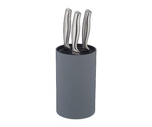 Relaxdays Taco Cuchillos Cocina Cilíndrico, Bloque Portacuchillos con Cerdas, 18 x 11 cm, Compacto, Universal, Gris