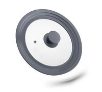 Relaxdays 10027987_111 Tapa Sartén Universal, Tapadera Olla, Salida de Vapor, Cristal y Silicona, Práctica, 1 Ud, Ø 20-24 cm, Gris