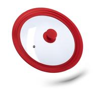 Relaxdays Tapa Sartén Universal, Tapadera Olla, 26-30 cm, Práctica, Borde de Silicona, Cristal, 1 Ud., 5x31,5 cm, Rojo