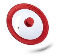 Relaxdays Tapa Sartén Universal, Tapadera Olla, 22-26 cm, Borde de Silicona, Multiusos, Cristal, 1 Ud., 5x27,5 cm, Rojo
