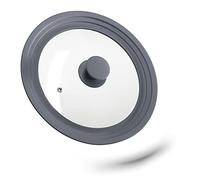 Relaxdays Tapa Sartén Universal, Tapadera Olla, 22-26 cm, Borde de Silicona, Multiusos, Cristal, 1 Ud., 5x27,5 cm, Gris