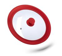 Relaxdays Tapa Sartén Universal, Tapadera Olla, 26-30 cm, Práctica, Borde de Silicona, Cristal, 1 Ud., 5x31,5 cm, Rojo