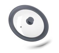 Relaxdays Tapa Sartén Universal, Tapadera Olla, 26-30 cm, Práctica, Borde de Silicona, Cristal, 1 Ud., 5x31,5 cm, Gris