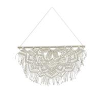 Relaxdays Tapiz Macramé Pared Semicircular, Hecho a Mano, Adorno Estilo Boho, 65 x 60,5 cm, Algodón y Madera, Crema