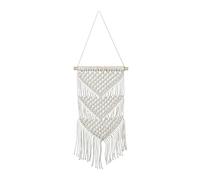 Relaxdays Tapiz Macramé Pared, Tejido a Mano, Arreglo Textil Colgante Estilo Boho, 70 x 25,5 cm, Algodón y Madera, Crema