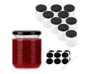 Relaxdays tarros de conserva, juego de 10, 200 ml, transparentes/negros