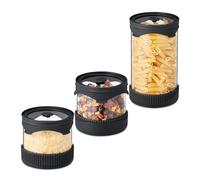 Relaxdays Vorratsgläser mit Deckel 3er Tarros de Cristal con Tapa, Set 3, Vidrio, Silicona, 450, Aptos para Microondas, Transparente/Negro, 400 y 1000 ml