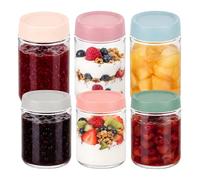 Relaxdays Tarros para conservas, set 6, 350/400 ml, transparentes/pastel