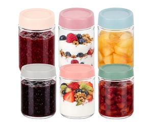 Relaxdays Tarros para conservas, set 6, 350/400 ml, transparentes/pastel | Tapa Twist-Off, para mermeladas y compotas
