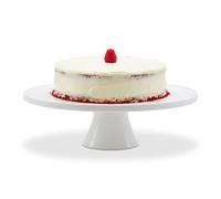 Relaxdays Bandeja blanca para tartas con pie blanco,oro