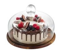 Relaxdays Tarta con Tapa de Cristal y Bandeja para Pasteles, Campana para quesos de Madera, 16 x 28 cm, Natural