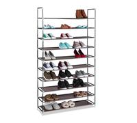 Relaxdays Tela, 5 x 100 x 29 cm, para 50 Pares de Zapatos, 10 Niveles, Sistema de Encaje, Zapatero XXL, Color marrón, 175,5x100x29 cm