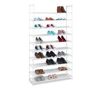 Relaxdays Tela, 5 x 100 x 29 cm, para 50 Pares de Zapatos, 10 Niveles, Sistema de Ranuras, Zapatero XXL, Color Blanco, Acero aleado, 175,5x100x29 cm