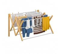 Relaxdays Tendedero de Pared, Extensible, Natural/Blanco | (Al x An x Prof): 45 x 71 x 59 cm, bambú y metal