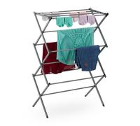 Relaxdays Tendedero Plegable Vertical, 11 Barras, 6 Niveles, 105x73x37 cm, Tenderete de Torre, Secado de Ropa, Plateado