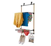 Relaxdays Tendedero de Puerta, para Colgar, 2 alas Plegables, Negro/Natural