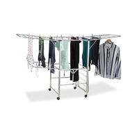Relaxdays Tendedero de Ropa XXL, Secadora, Alas & Ruedas, Plegable, 111 x 185,5 x 53 cm, Plateado