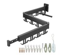 Relaxdays tendedero Mural, Plegable y rotatorio, 12 x 127 x 26 cm, secador de Pared Que Ahorra Espacio, Negro