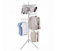 Relaxdays tendedero para Perchas, 27 Perchas, 24 Pinzas, 170 cm, Plegable, Plateado/Blanco