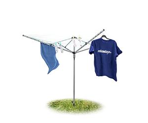 Relaxdays Tendedero Paraguas 49 m, 184x242x242 cm, Tendal Vertical con Cuerda Antidesgarros, Jardín y Exterior, Plateado