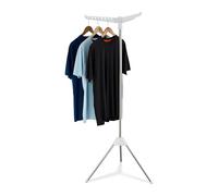 Relaxdays Tendedero Perchas, Plegable, 27 Colgadores, 3 Brazos Giratorios, 150 cm Alto, Tenderete Vertical, Plata/Blanco, 90% Acero Inoxidable 10% plástico