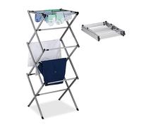 Relaxdays Tendedero Plegable, 11 Varillas, 6 Niveles, 105 x 73 x 37 cm, Tenderete Tipo Torre Extensible, Metal, Plateado, Acero Inoxidable